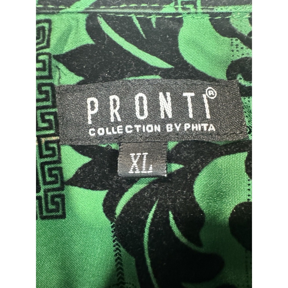 Pronti Collection by Phita Mens XL Green Black Flocked Button Up Shirt Nightlife - Picture 5 of 9